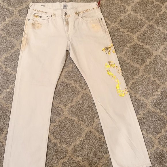 NWT - TRUE RELIGION Men’s Ricky Core Optic Gold Relaxed Straight